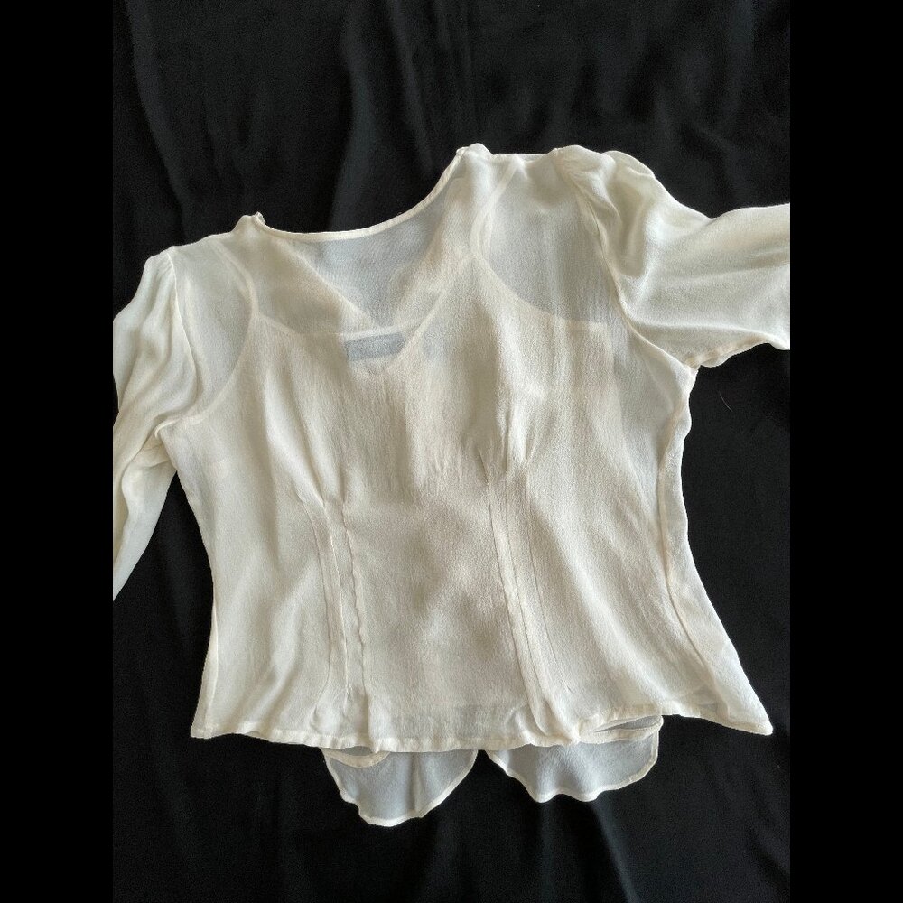 VALERIE STEVENS dark Ivory/cream 100% silk chiffon blouse a cami - Picture 6 of 8